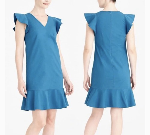 Neu mit Etikett J Crew Mercantile Damen blau Rüschen Trägerkleid Größe 0 Reißverschluss Baumwolle J5422 - Bild 2 von 6
