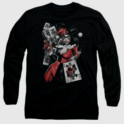 harley quinn card sleeves Harley Quinn Throwing Cards Long-Sleeve Mens Unisex T-Shirt -Available sm  to xL