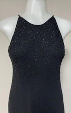 Chelsea Nites Black Beaded Halter Full Length Formal Dress US 6 VINTAGE 90s