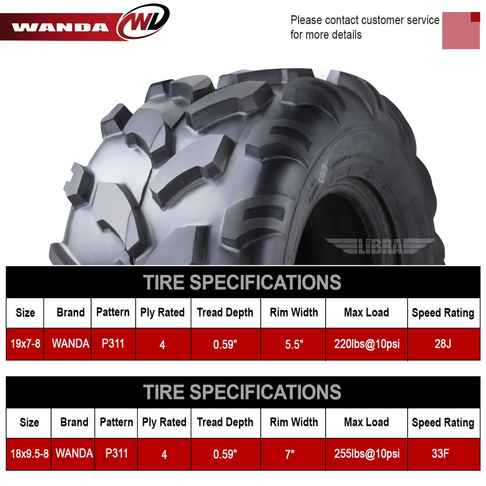 Juego completo de neumáticos Polaris Sportsman 110 2016-2017 19x7-8 19x7x8 y 18x9,5-8 18x9,5x8 Foto 3 de 4