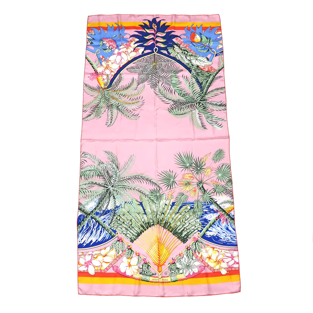 HERMES カレ90 ALOHA アロハ ライトピンク シルクスカーフ Hermes Paris Aloha Rectangle Scarf Pink Rectangular Silk 100% | eBay