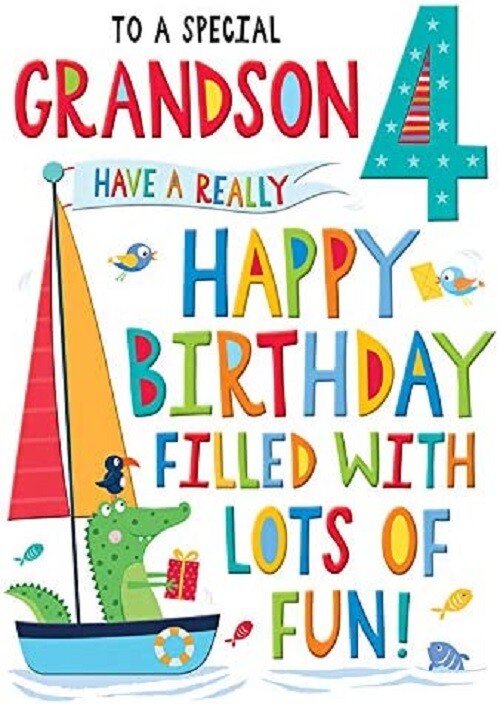 To A Special Grandson Age 4 Medium Birthday Card 15x25cm (6x9inches)