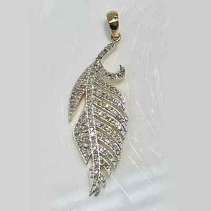 Authentic 1.50Ct Round Cut Real Moissanite Feather Pendant Necklace 14K Yellow Gold Plated