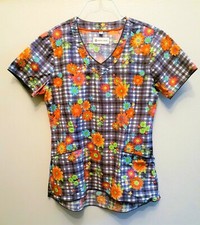White Cross Women's Scrub Top XS Floral