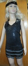 Black Metallic Shorty Unitard Fringe Shorts Collared Girls szs Jazz Latin