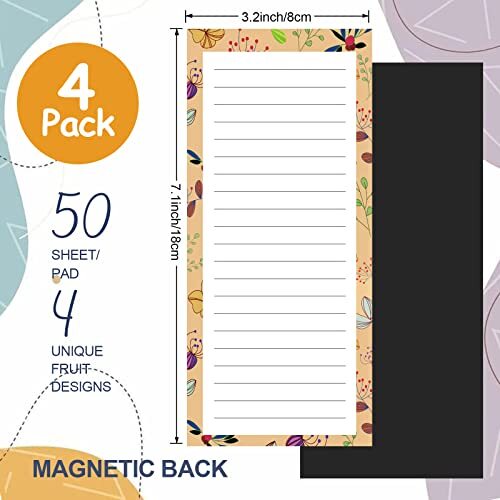 4 Pcs Magnetic Notepads for Refrigerator Fridge Grocery List Magnet Pads
