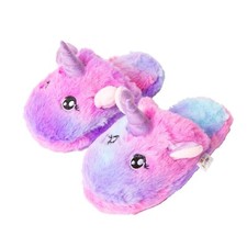 Little Jupiter Unicorn Slippers for Girls - Tie Dye Rainbow Plush with Purple