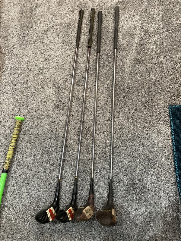 Spalding Sure-Flite Driver & 3 Wood Stainless Shafts RH Wooden Heads 4 Clubs