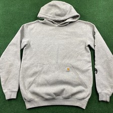 Vintage Carhartt Hoodie Mens S Gray Y2K Loose Fit Workwear Pullover Sweatshirt