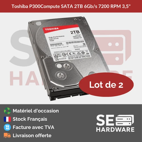 HDD Disque dur SATA 2 TB - Toshiba - Grade Pro - Lot de 2 - Occasion