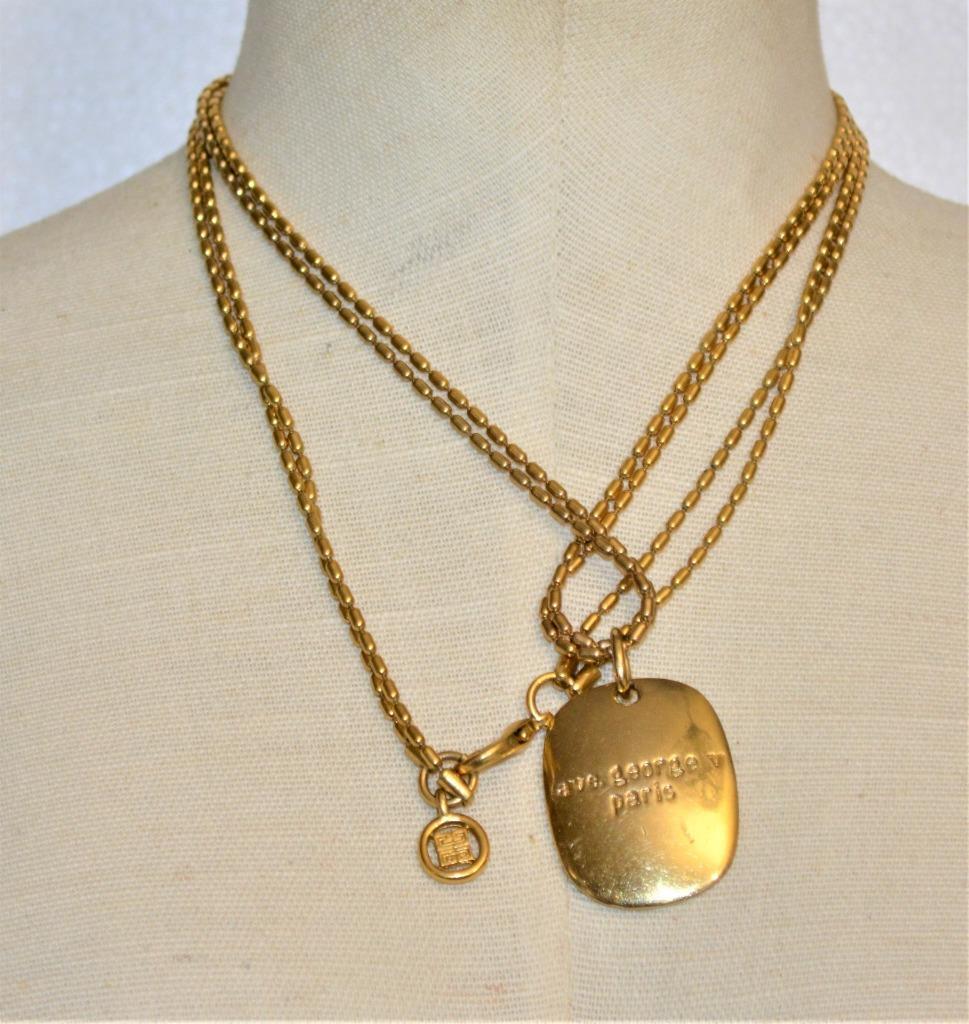 Signed GIVENCHY Ave George V Paris Goldtone NAME DOG TAG Pendant