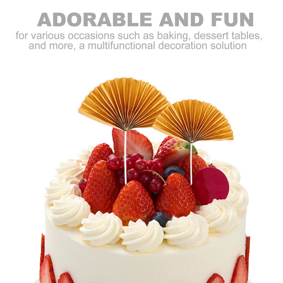 15pcs Gold Fan Shaped Cake Toppers For Birthday Cake Decorations