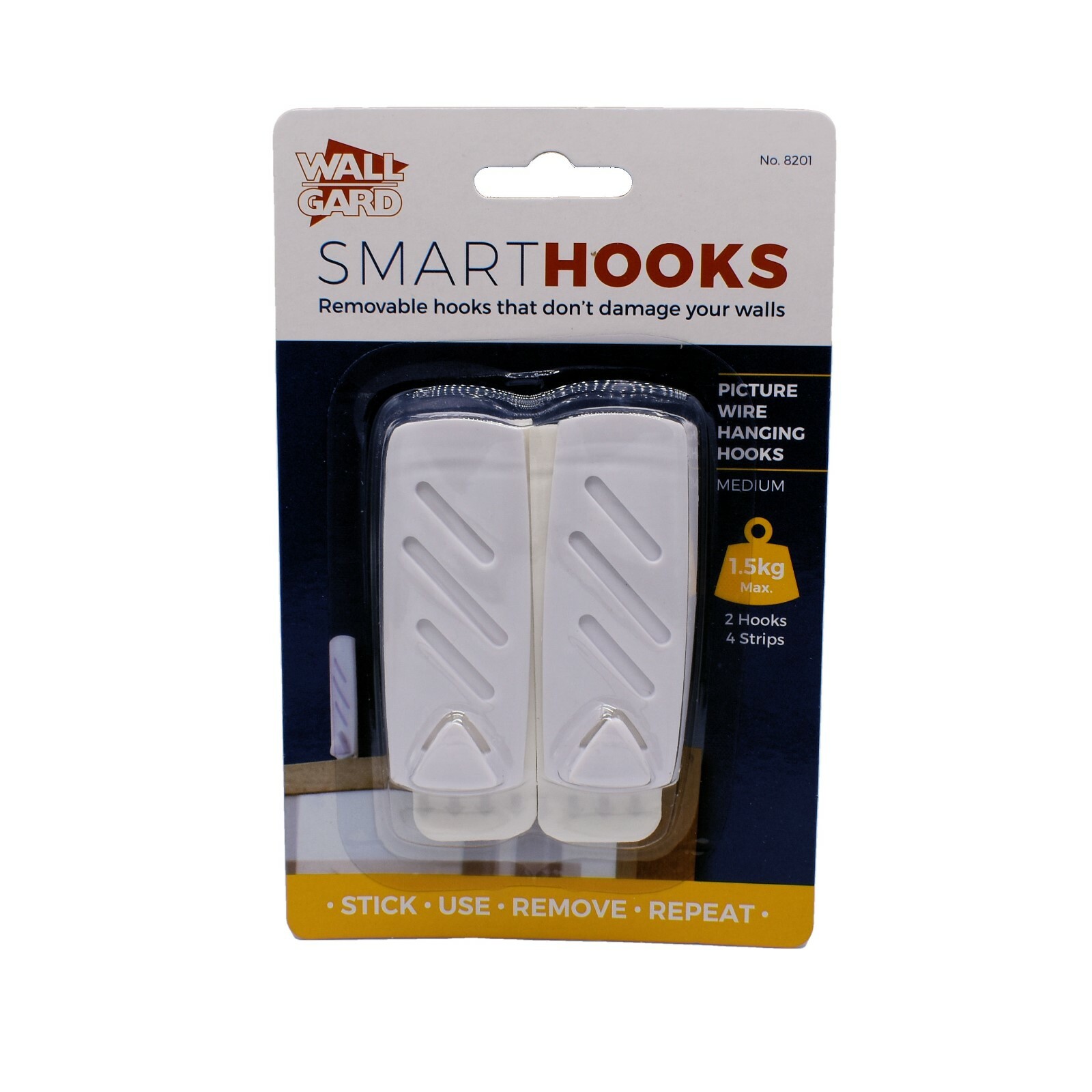 WallGard Smart Hooks 8201 - Removable Picture Wire Hanging Hooks - 1.5kg max