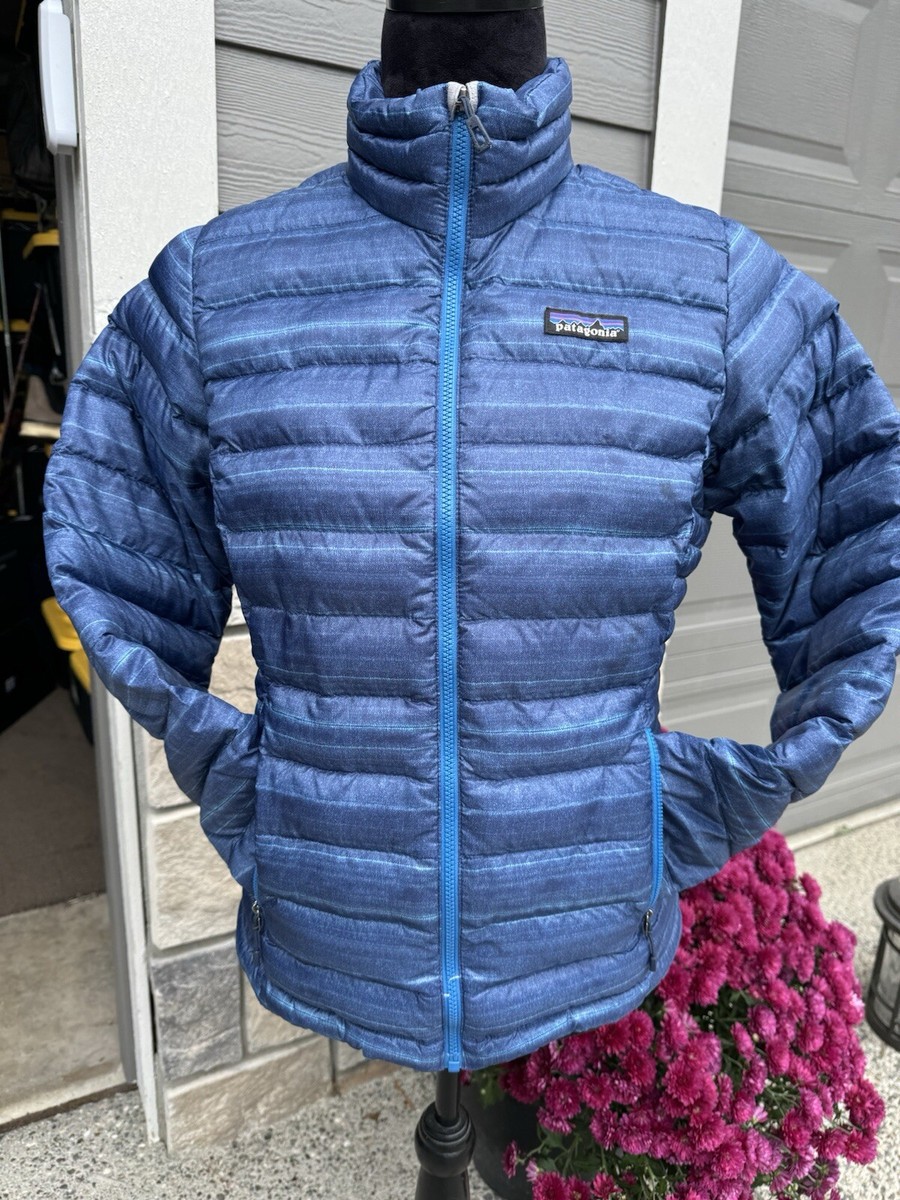 WOMEN'S Patagonia Down Puffer Jacket NAVY Blue Quilted Sweater