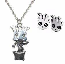Guardians of the Galaxy Groot Silvertone Stud Earrings  Necklace Set
