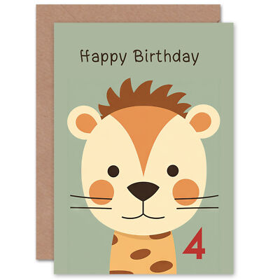 Kids Birthday Age 4 Cute Zoo Animal Cartoon Cheetah Leopard Child Greeting Card