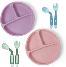 Piatto Con Ventosa per Bambini in Silicone, 2 Set, Lavabile in Lavastoviglie
