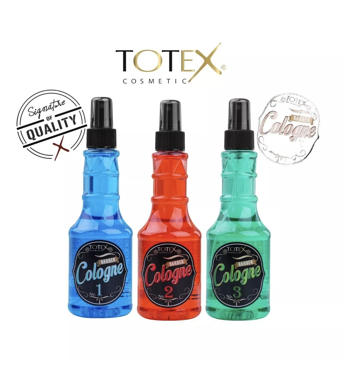 Totex No 1 Blue Barber Cologne No 2 Red Barber Cologne No 3