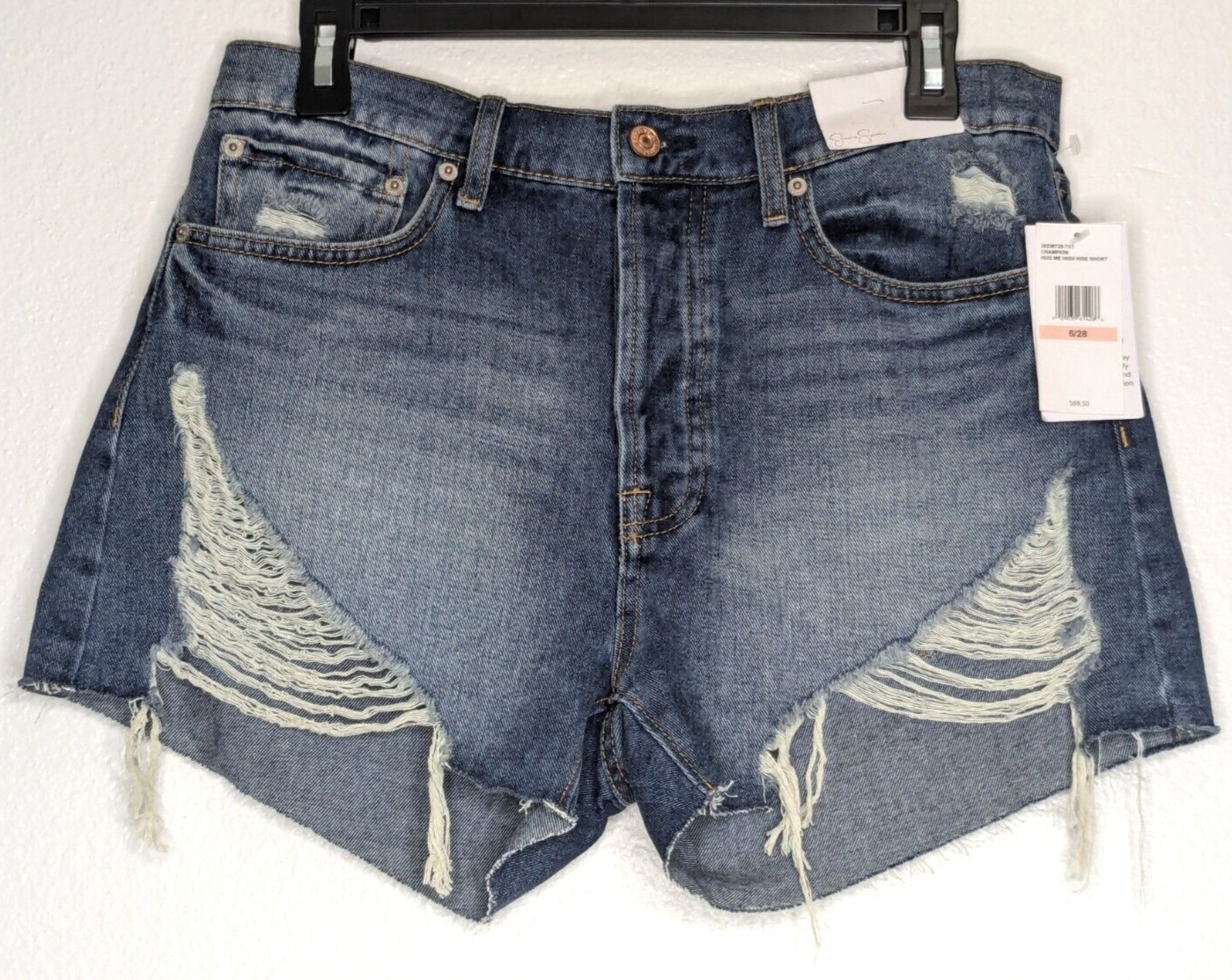 Jessica Simpson Womens Hug Me Distressed Denim Jean Shorts Size 6/28 Blue $69.50 thumbnail 4