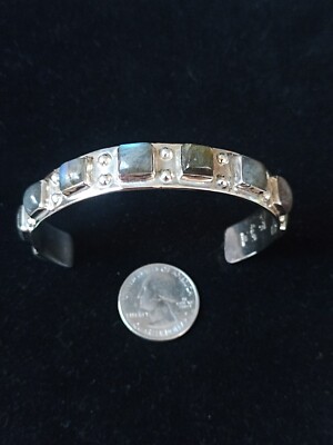Taxco 950 Sterling Silver 10 Square Labradorite Cabochons Cuff Bracelet 32+g NEW