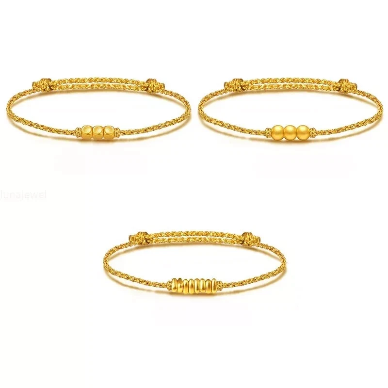 Brazalete brazalete tejido cuentas cuadradas de oro amarillo puro 999 24k para mujer y hombre hecho a mano Foto 3 de 4