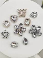 10pcs ABS Resin Silvery Gold Flower Rhinestone Butterfly Shoe Charms Decor DIY