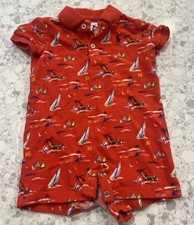 Ralph Lauren Polo Red Sailboat Print Romper Sz 6m Preowned In V.G. Condition