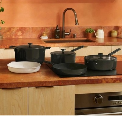 Our Place 8-Piece Essentials Ceramic Nonstick Oven Safe Cookware Set Black Pans