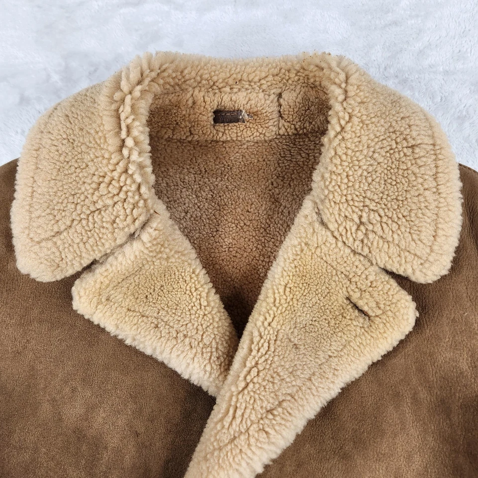 Vintage Abercrombie & Fitch Shearling Coat Size 40 Brown Suede Sawyer of Napa - Image 4 of 4