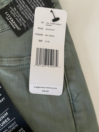 NWT Liverpool Gia Glider Sea Green Ankle Skinny Pants 10 Pull On Stretch W30 - Bild 9 von 16
