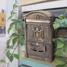 European Retro Wall-mounted Mailbox Security Vintage Mail Drop Box W/ Lock