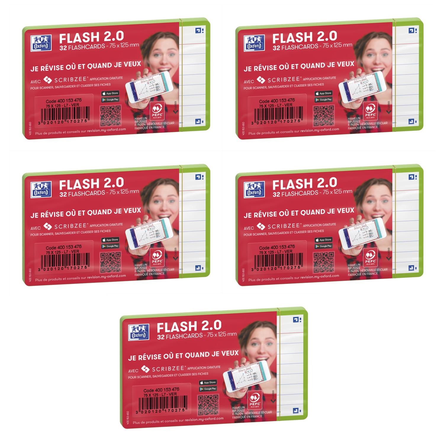 Fiches Bristol Oxford flashcards 2.0 carte de révision blanche mémoire lot 5 paquets