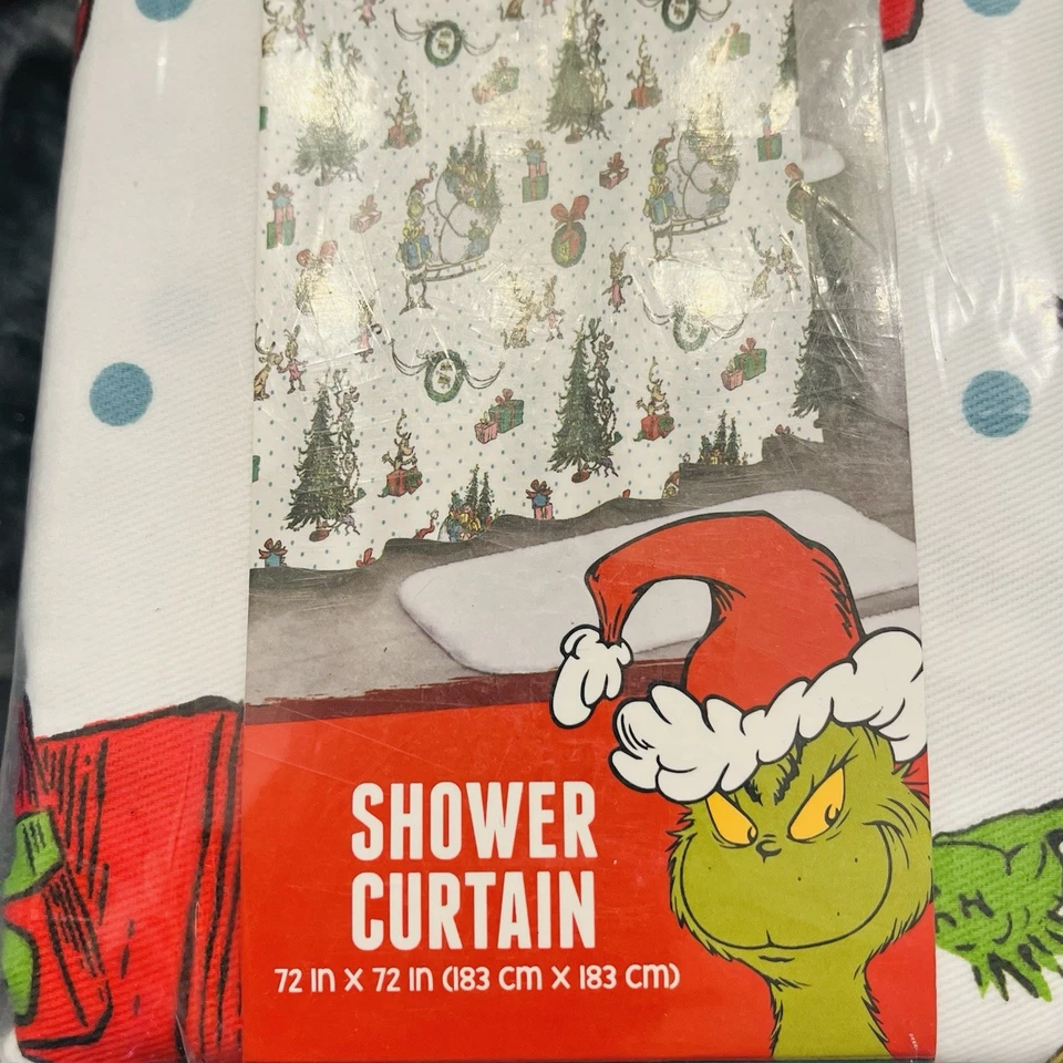 Dr. Seuss The Grinch Shower Curtain 72”x72” Christmas Santa Sleigh Max Cindy Lou - Image 3 of 4