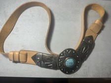 Western / Aztec Leather with Silver and Turquoise Embellishments Vintage Belt