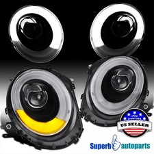 Fits 2007-2013 / 2012-2015 Mini Cooper Halo Rims LED Bar Signal Black Headlights