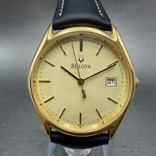 Bulova Watch Men 33mm Champagne Dial Gold Tone Date Round 97B43 New Battery