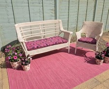 Desser Cream Wicker Rattan Conservatory Garden Sofa & Chair Bespoke Cushions