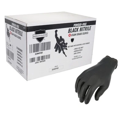 PACKAGINGSUPPLIESBYMAIL Large 6 Mil Textured Black Nitrile Exam Powder Free Gloves 1000 Pieces