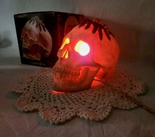 Vtg 80's Porcelain Skeleton Halloween Lighted Skull w Spider Lamp Gold Circle OH