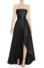 Alfred Sung D832 Strapless Hi-Low Satin Gown SZ 16 ($252) Black