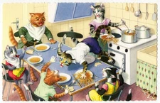 Mainzer - Hartung Cats Postcard 4915 - Dispute at the Table - Spain Printing
