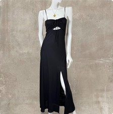 Express Black Cutout Maxi Slip Dress Spaghetti Strap Side Slit Evening Dress 0