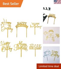 Gold Birthday Cake Topper, 6pcs Acrylic Birthday Cake Toppers Happy Birth Cak...