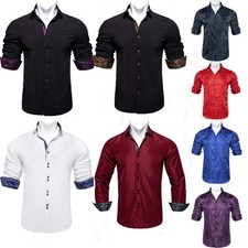 Mens Dress Shirts Long Sleeve Solid Paisley Floral Casual Button Down Wedding