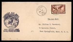 Mayfairstamps Canada Flight 1938 Ware to Prince George Bighorn Sheep Cover aaz_7