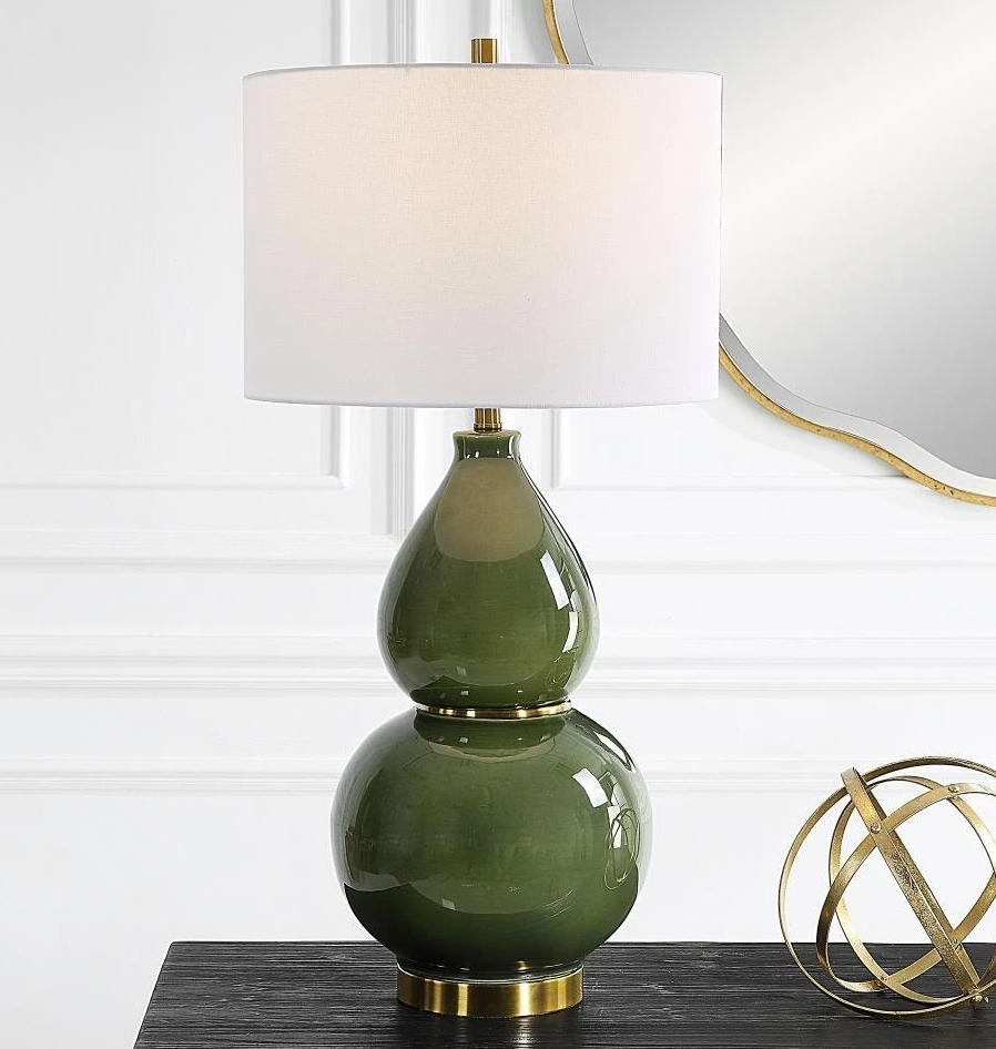 NEW Neiman Marcus Green Accent Buffet Table Lamp Drum Shade