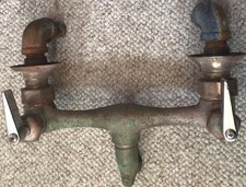 Vintage Antique Brass Bathtub Faucet Hot Cold Double Handle Utility Hand Sink