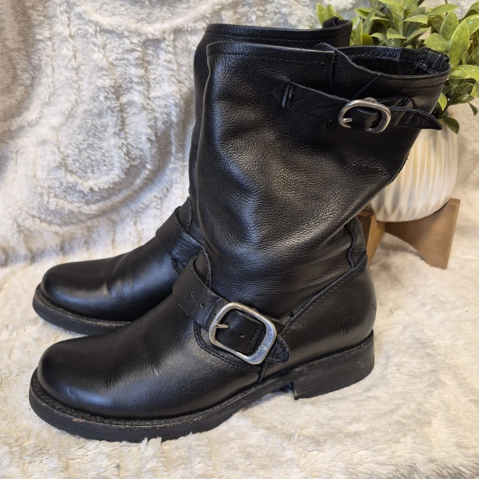 Frye Veronica Black Leather Boots Slouchy Western Moto Mid-calf Women's Sz 6 - Image 4 of 4