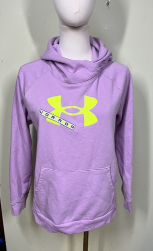 Under Armour Hoodie Girls Youth YXL Purple Neon Fleece Logo Pullover Sweatshirt