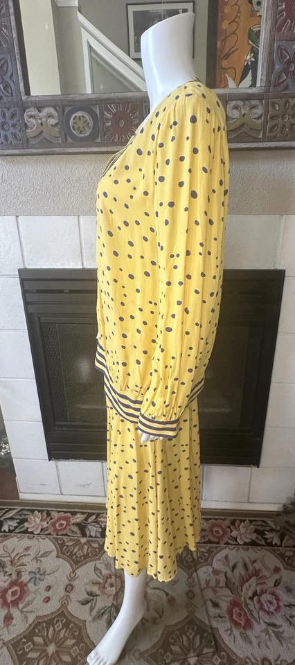Vtg Bubón By Cynthia Howie Yellow Purple Polka Dot Blouse & Skirt Set Size 10 - Image 4 of 4